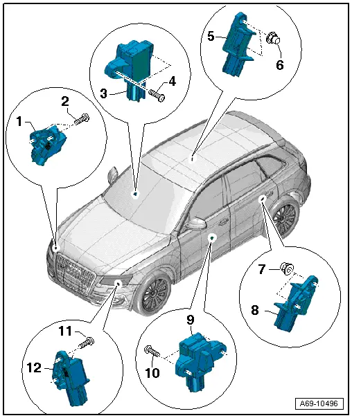 Audi Q5. Component Location Overview - Airbag Crash Sensors