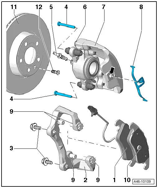 Audi Q5. Brake Caliper, Brake 1LA/1LJ/1ZB/1ZT, Replacing