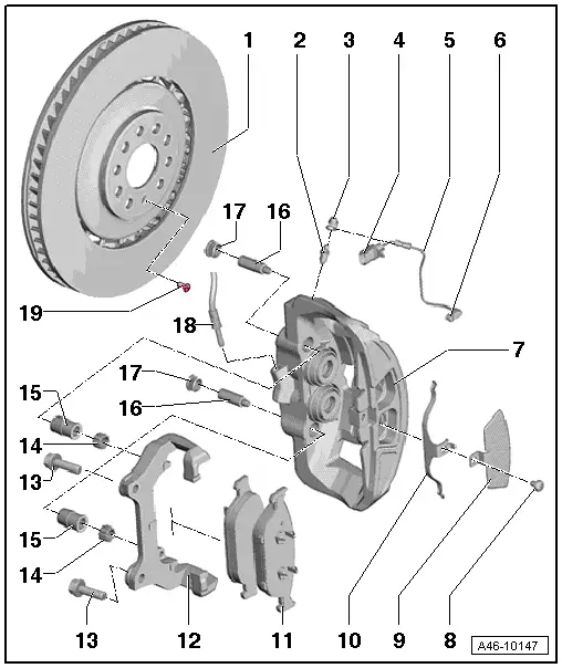 Audi Q5. Brake Caliper, Removing and Installing, Brake 1LV and 1ZK, SQ5