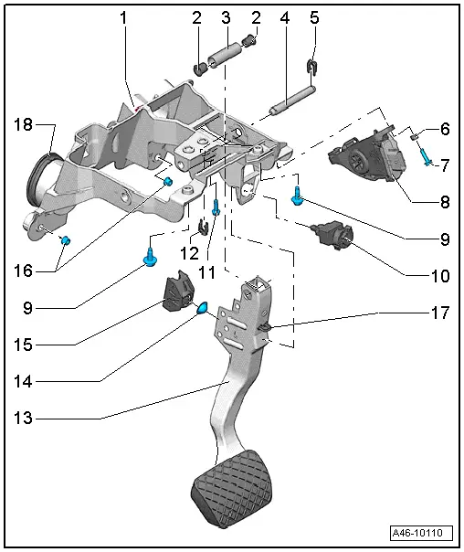 Audi Q5. Brake Pedal, Removing from Brake Booster