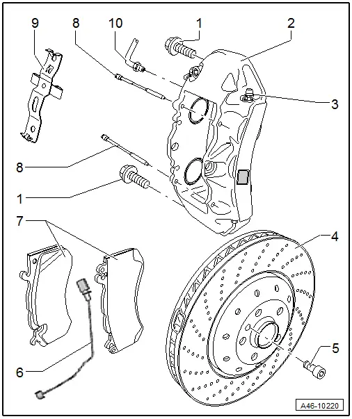 Audi Q5. Brake Rotor, Brake 1LB/1LC/1LE/1LP, Removing and Installing