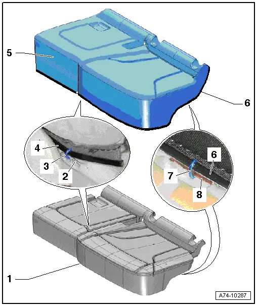 Audi Q5. Lower Seat Frame Cover and Cushion, Assembly Overview