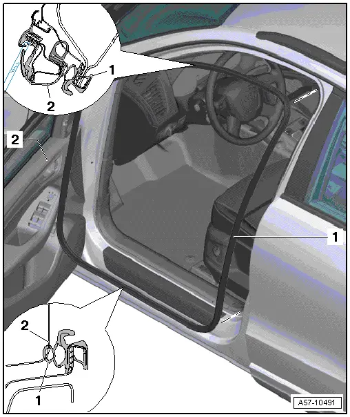 Audi Q5. Inner Door Seal, ‏Removing and Installing