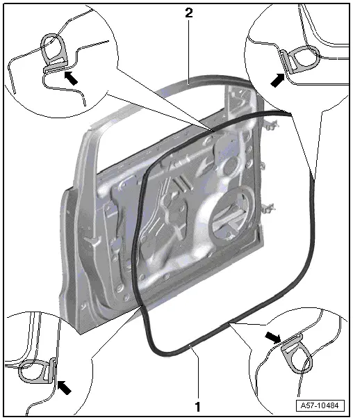 Audi Q5. Replace the door outer seal on a new door.