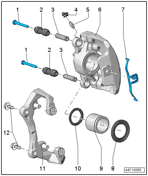 Audi Q5. Cap and Guide Pin, Replacing