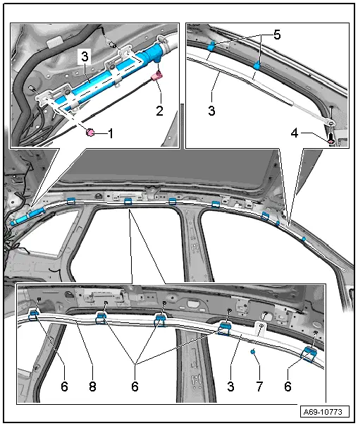 Audi Q5. Head Curtain Airbag, Assembly Overview, from MY 2011