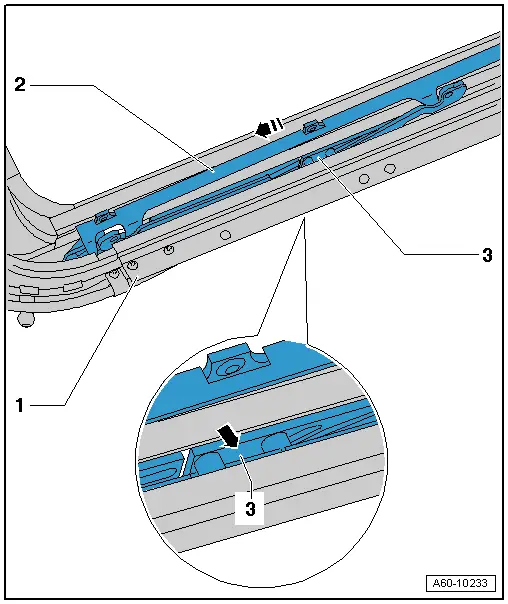 Audi Q5. Front Glass Panel Slotted Guide Rail and Cable, Removing and Installing