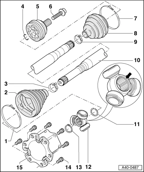 Audi Q5. Peened triple roller joint AAR 3300 i with 100 mm outer CV joint