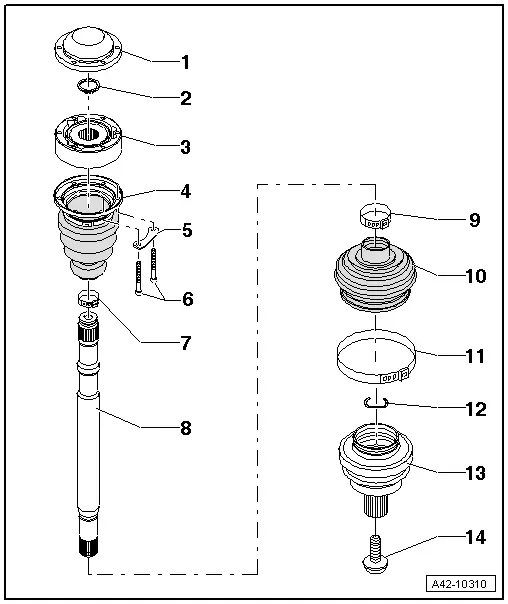 Audi Q5. Overview - Drive Axle with 94 mm Outer CV Joint and 107 mm Inner CV Joint