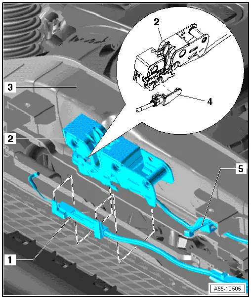 Audi Q5. Cable, Attaching in Hood Lock