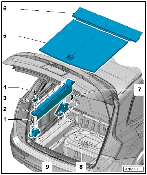 Audi Q5. Luggage Compartment Floor, Assembly Overview, Versions without a Retaining Track