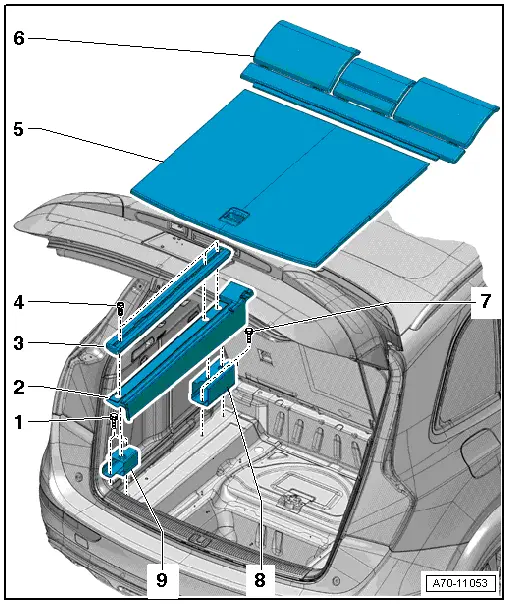 Audi Q5. Luggage Compartment Floor, Assembly Overview, Versions with a Retaining Track