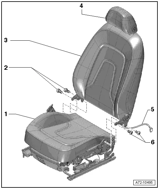 Audi Q5. Front Backrest, Assembly Overview, Standard Seat/Comfort Seat/Sport Seat