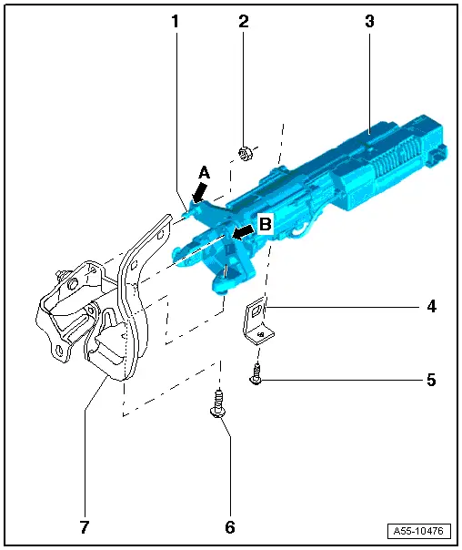 Audi Q5. Motor in Rear Lid Control Module - V375-, Installing in Hinge