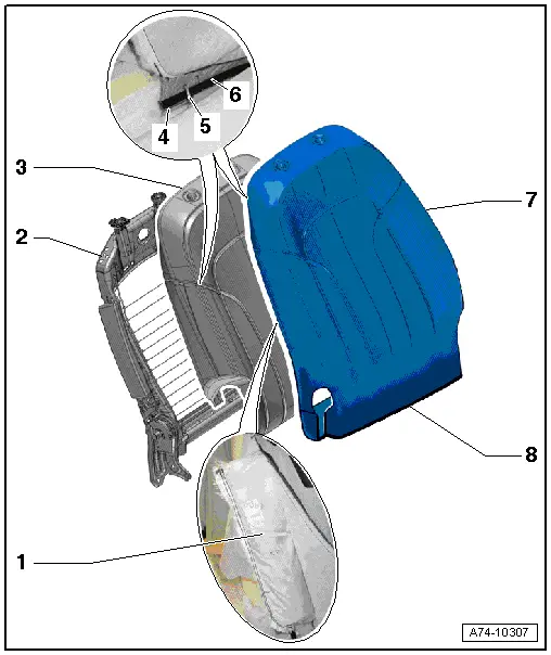 Audi Q5. Backrest Cover and Cushion, Assembly Overview, Folding Seat