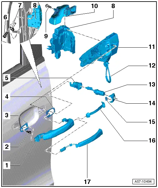 Audi Q5. Door Handle and Door Lock