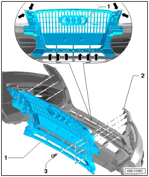 Audi Q5. Radiator Grille, Removing and Installing, Vehicles through MY 2012