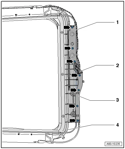 Audi Q5. Rear Motor Support and Sun Shade Cable, Removing and Installing