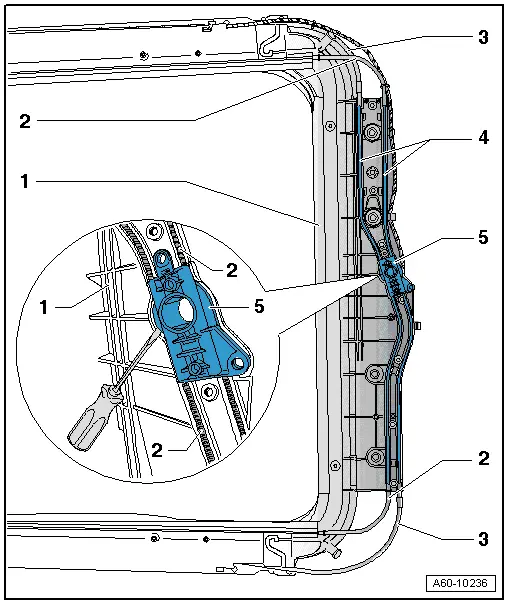 Audi Q5. Rear Motor Support and Sun Shade Cable, Removing and Installing