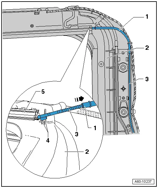 Audi Q5. Rear Motor Support and Sun Shade Cable, Removing and Installing